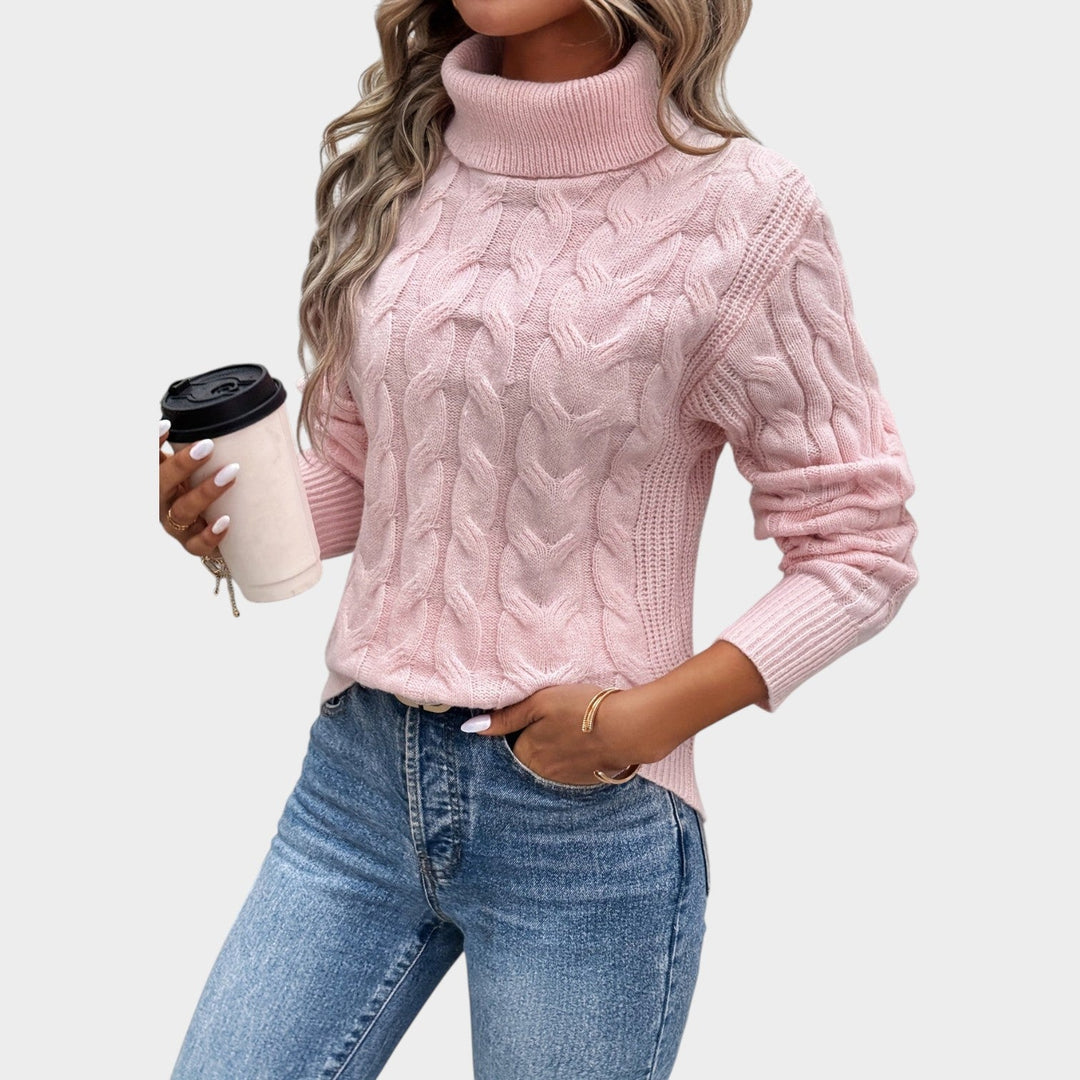 Textured Cable Knit Turtleneck Sweater