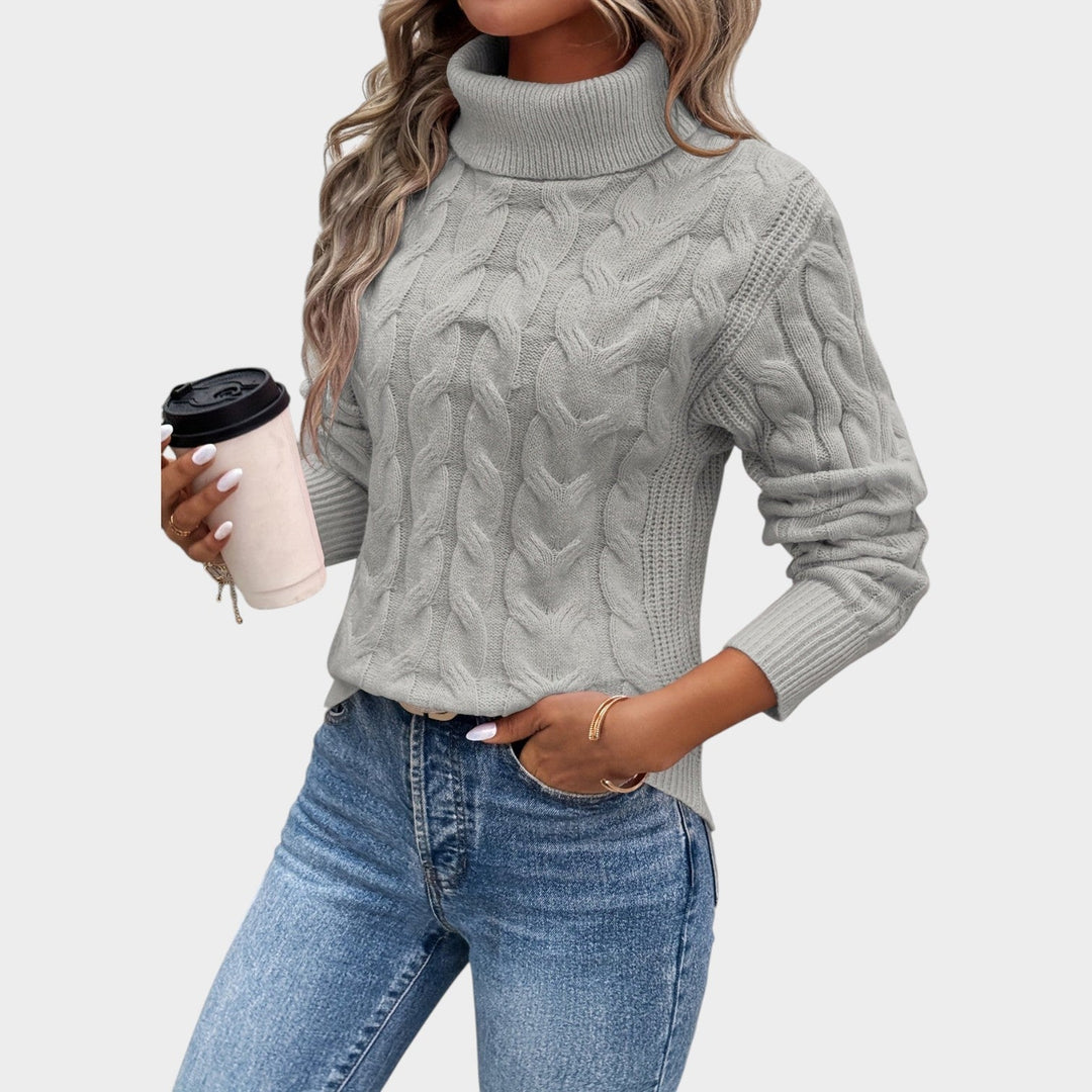 Textured Cable Knit Turtleneck Sweater