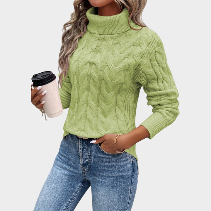 Textured Cable Knit Turtleneck Sweater