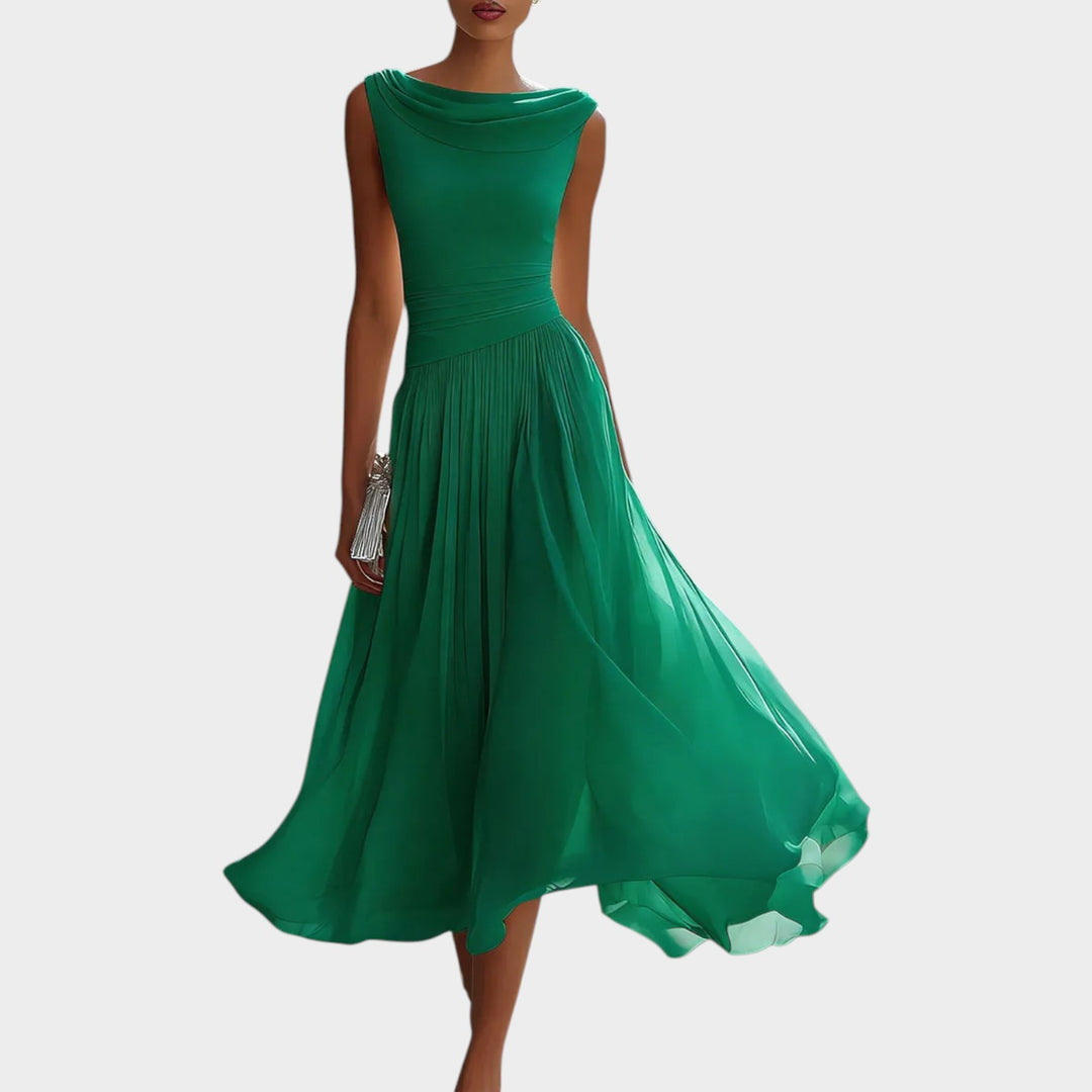 Elegant Pleated Flow Midi Dress