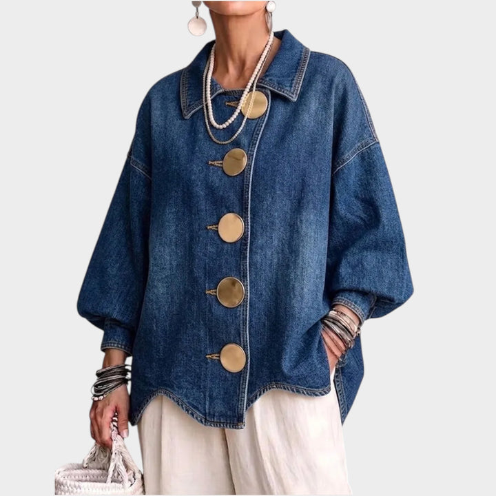 Women’s Oversized Denim Jacket Button Front Balloon Sleeve