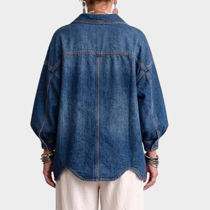 Women’s Oversized Denim Jacket Button Front Balloon Sleeve