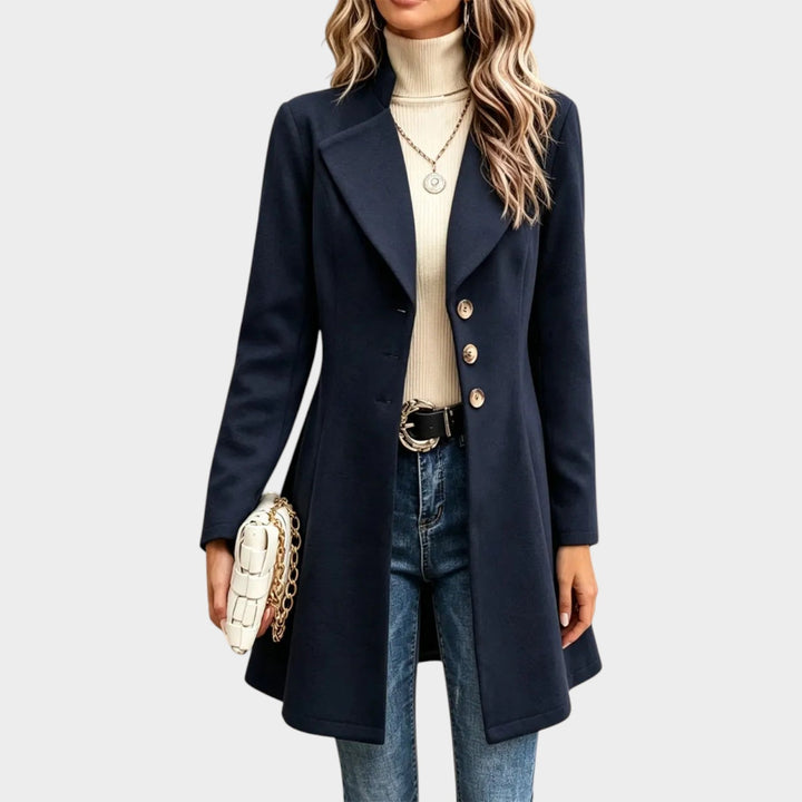 Women’s Wool Coat Retro Button Front Lapel Long Sleeve