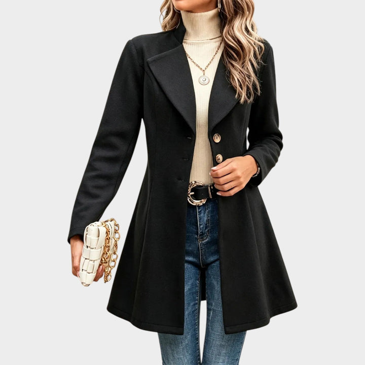 Women’s Wool Coat Retro Button Front Lapel Long Sleeve