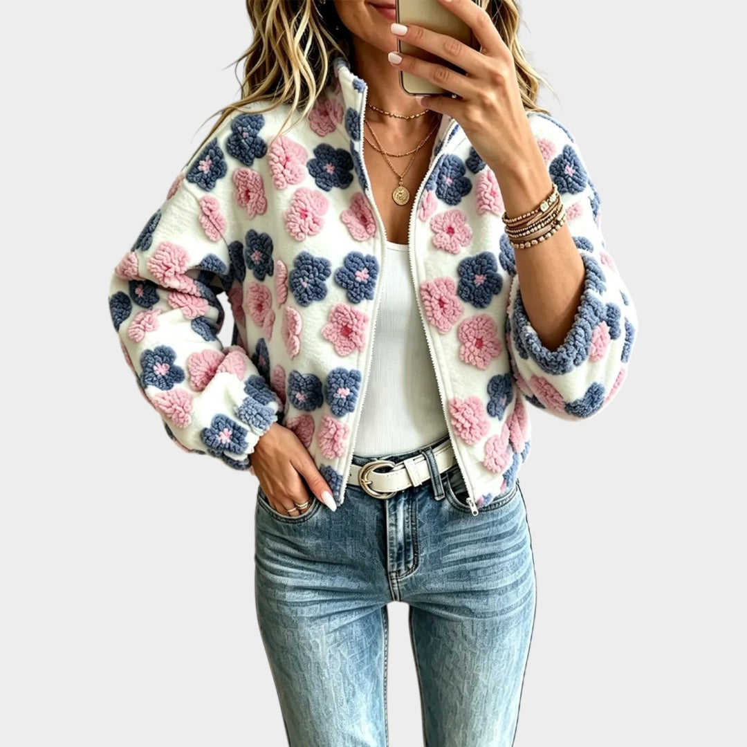 Women’s Fleece Jacket Floral Pattern Zip Front