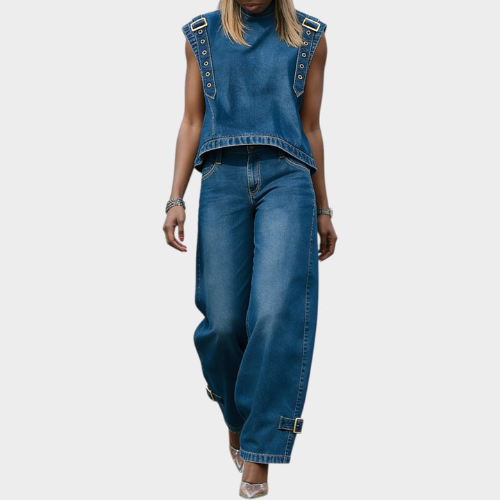 Buckle Detail Barrel Leg Jeans