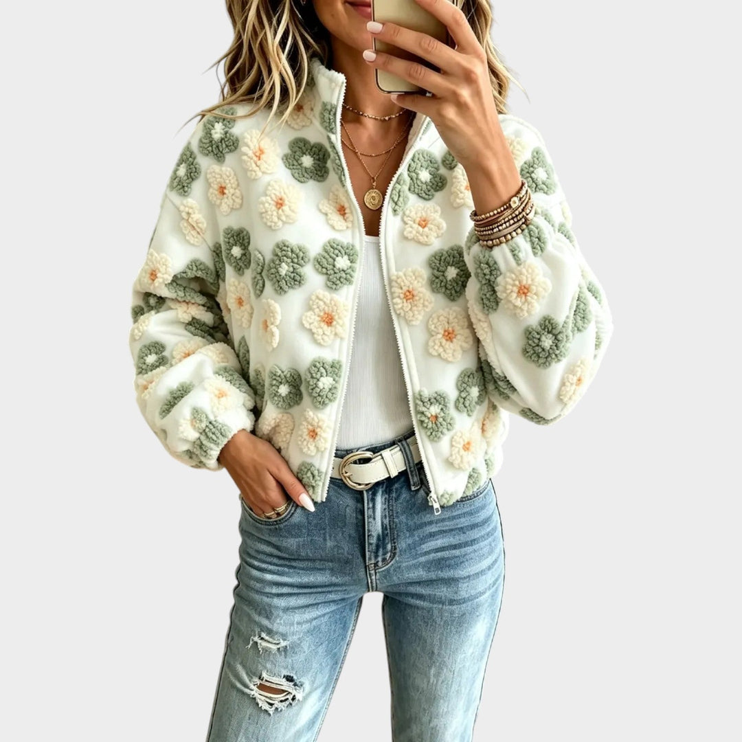 Women’s Fleece Jacket Floral Pattern Zip Front