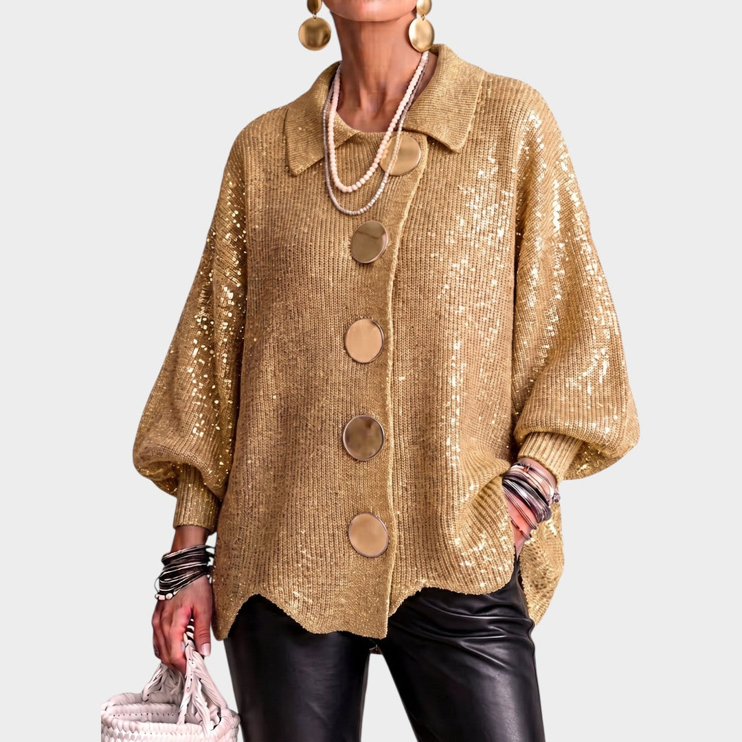Women's Knit Cardigan Gold Button Oversized