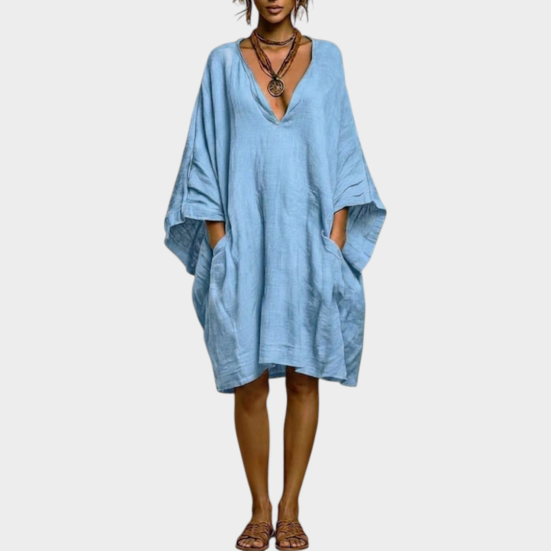 Oversized Linen-Feel Pocket Dress