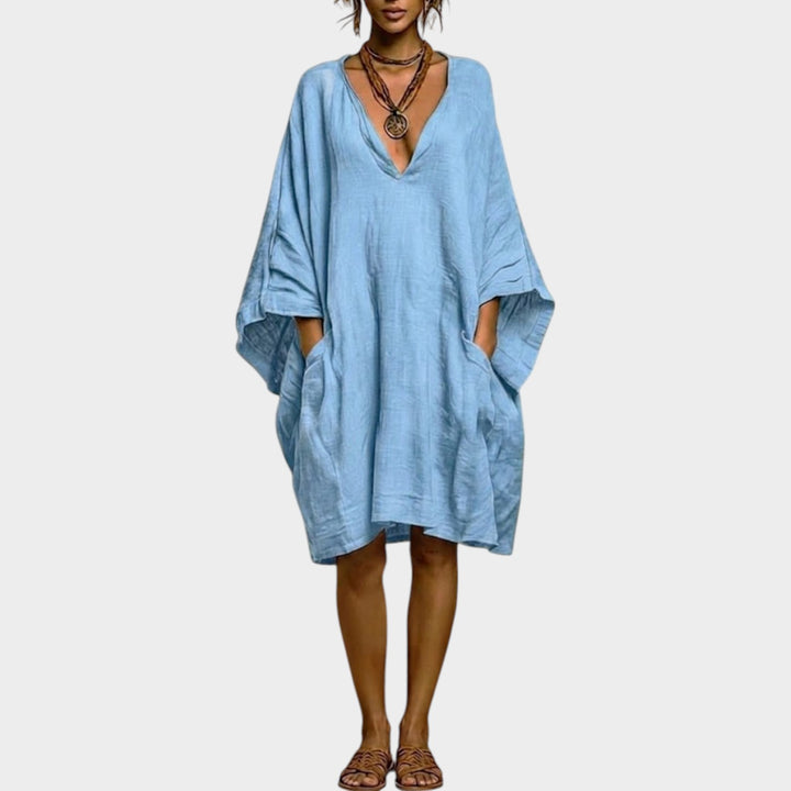 Oversized Linen-Feel Pocket Dress