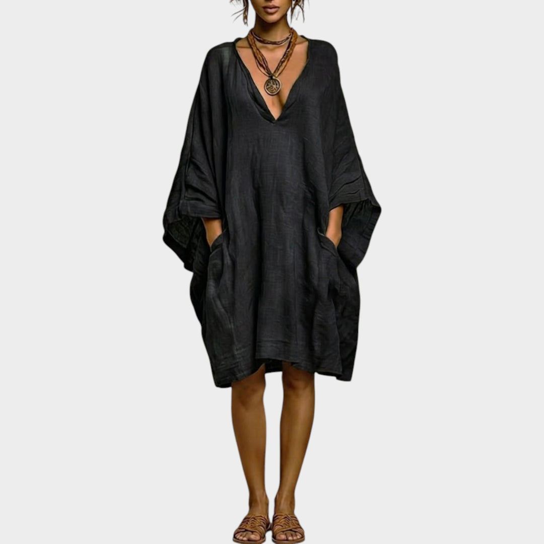 Oversized Linen-Feel Pocket Dress