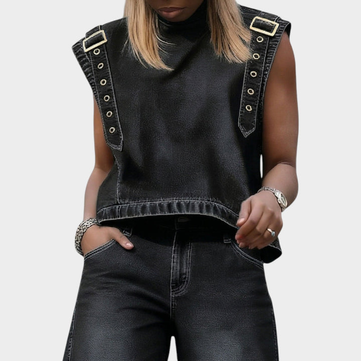 Buckle Strap Denim Top