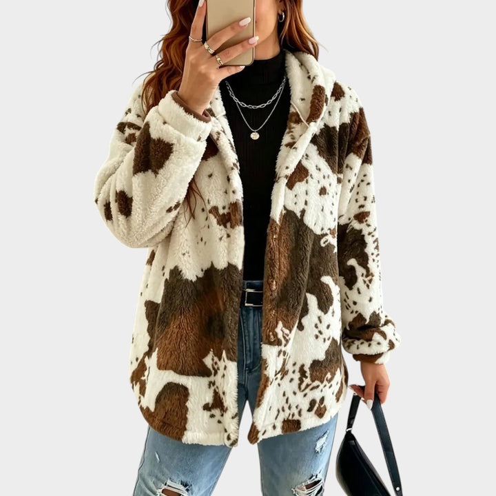 Women’s Fleece Jacket Cow Print Retro Style