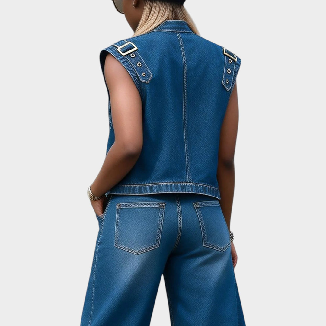 Buckle Strap Denim Top