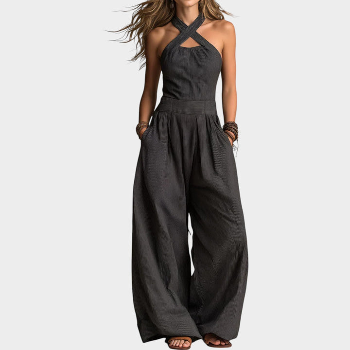 Cross-Neck Wide Leg Jumpsuit