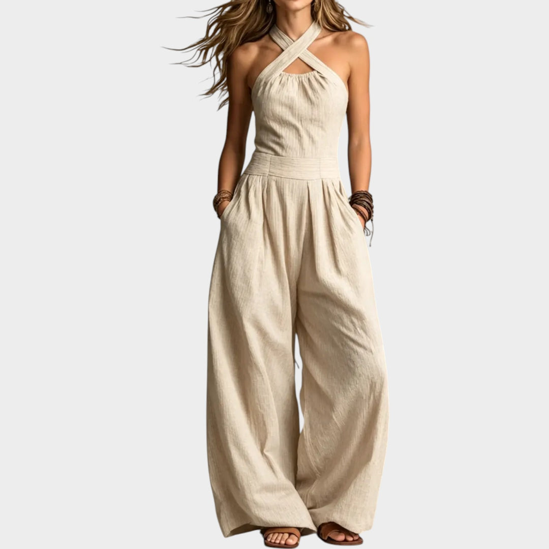 Cross-Neck Wide Leg Jumpsuit