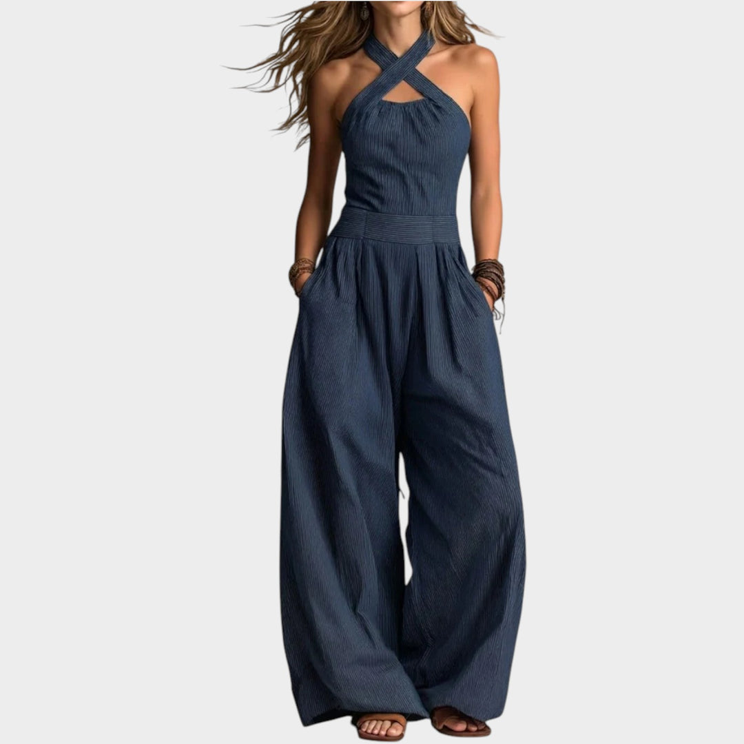 Cross-Neck Wide Leg Jumpsuit