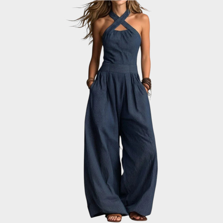 Cross-Neck Wide Leg Jumpsuit