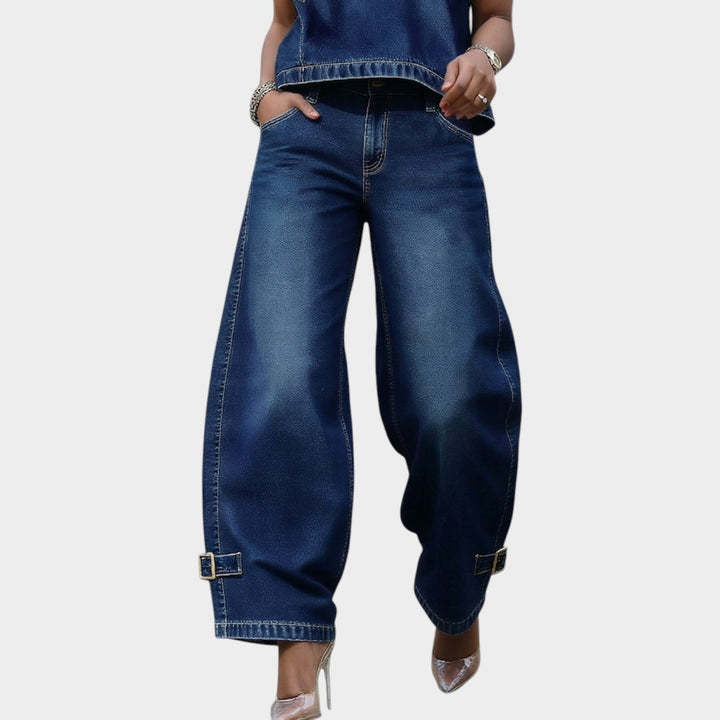 Buckle Detail Barrel Leg Jeans