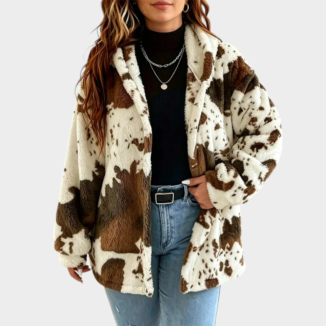 Women’s Fleece Jacket Cow Print Retro Style