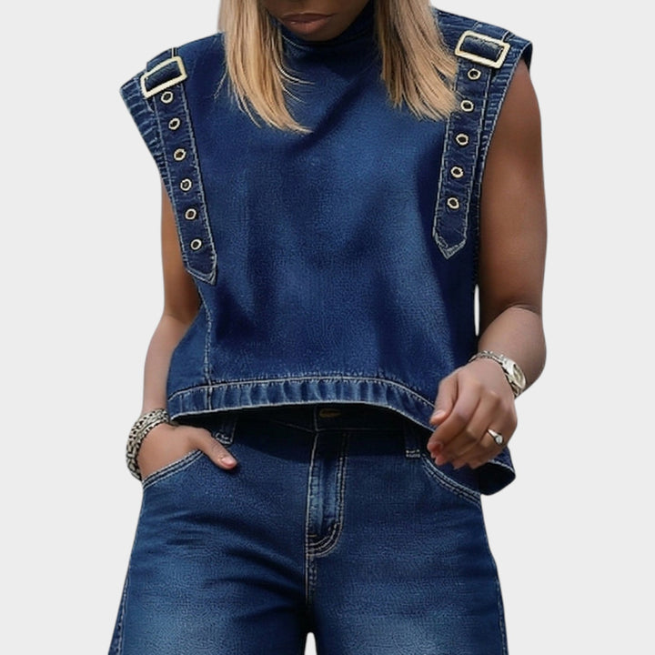 Buckle Strap Denim Top