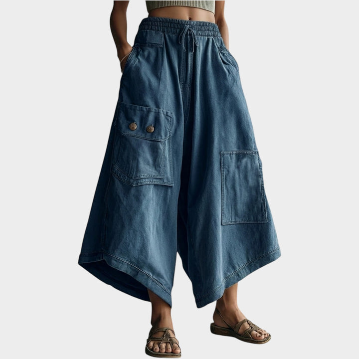 Wide-Leg Utility Denim Pants