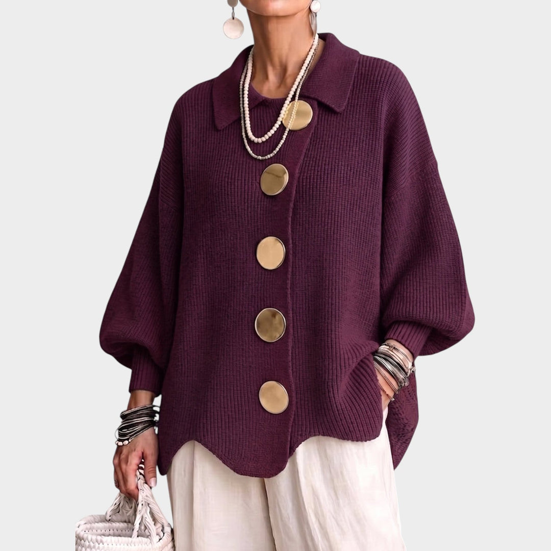 Women's Knit Cardigan Gold Button Oversized