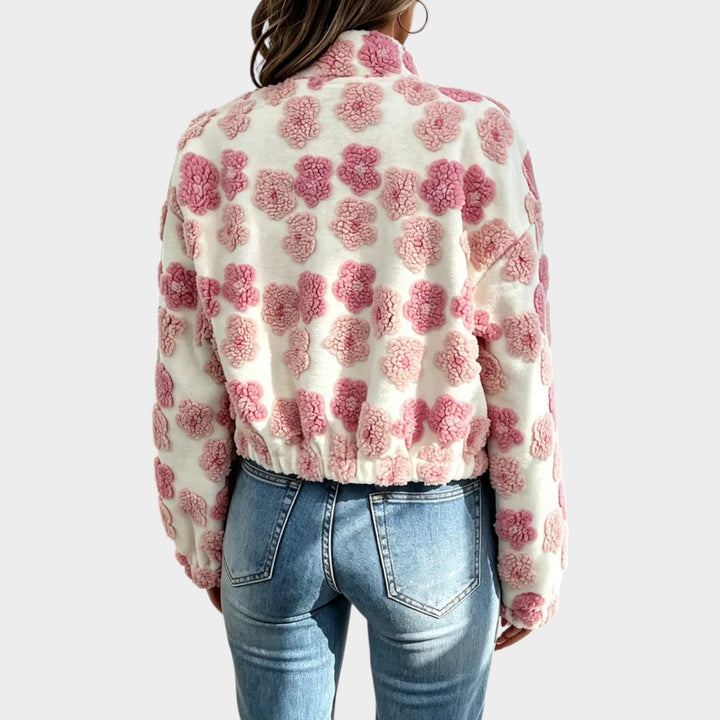 Women’s Fleece Jacket Floral Pattern Zip Front