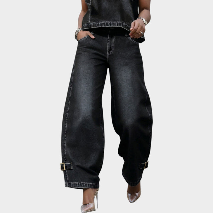 Buckle Detail Barrel Leg Jeans