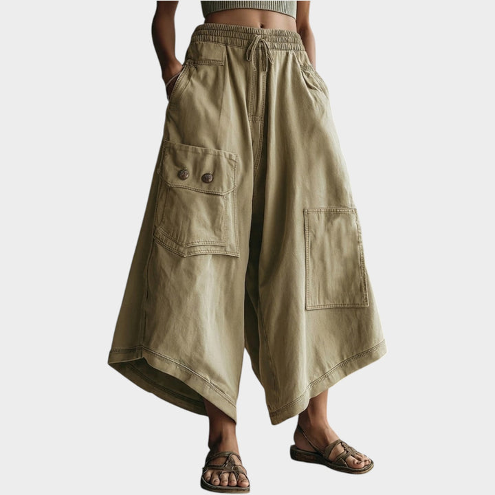 Wide-Leg Utility Denim Pants