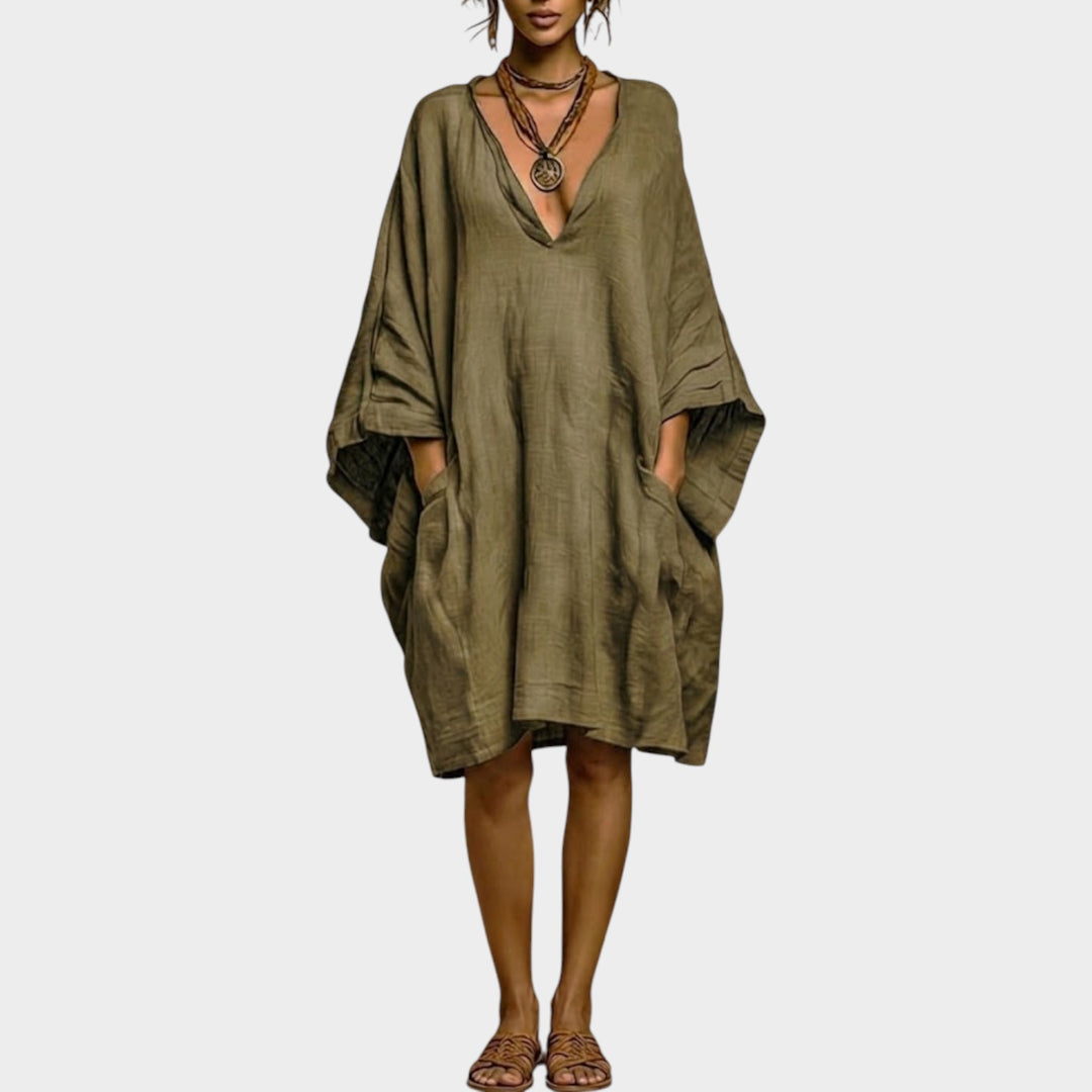 Oversized Linen-Feel Pocket Dress