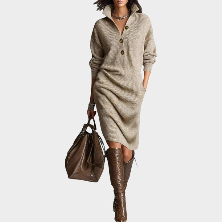 Classic Collar Knit Sweater Dress