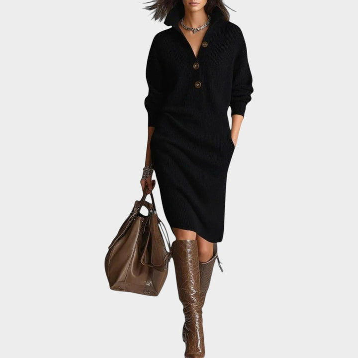 Classic Collar Knit Sweater Dress