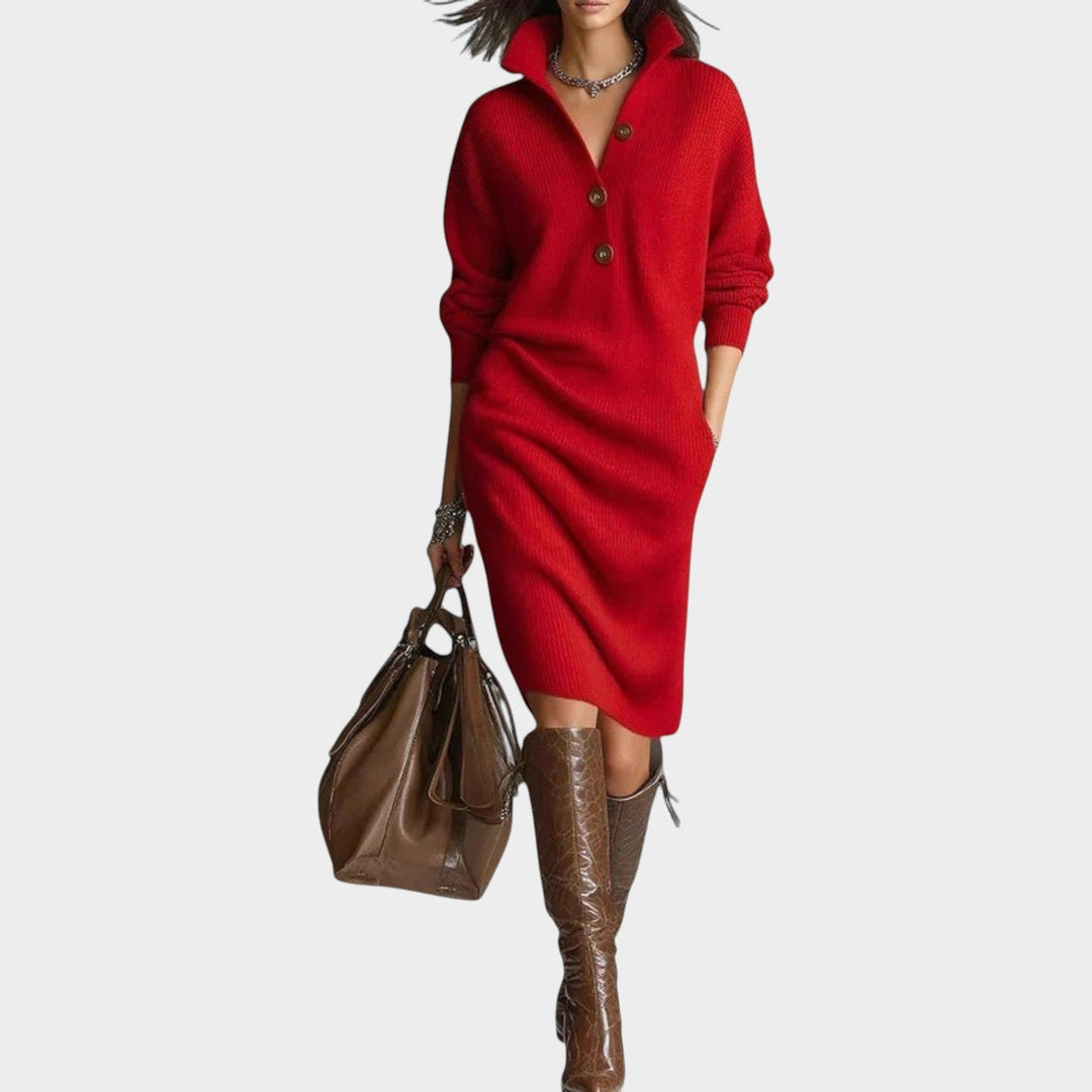 Classic Collar Knit Sweater Dress