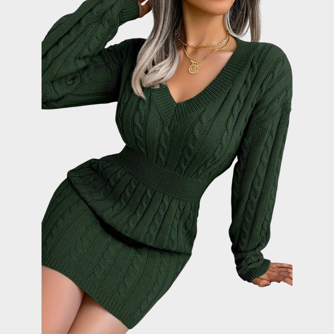 Textured Cable Knit Sweater Dress