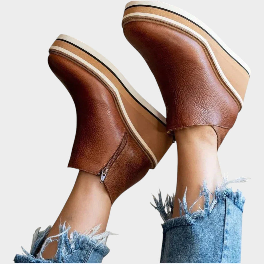 Women's Leather Ankle Boots Slip On Comfort Sole