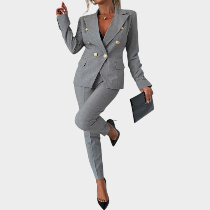 Women’s Two Piece Suit Double Breasted Blazer Slim Fit Trousers
