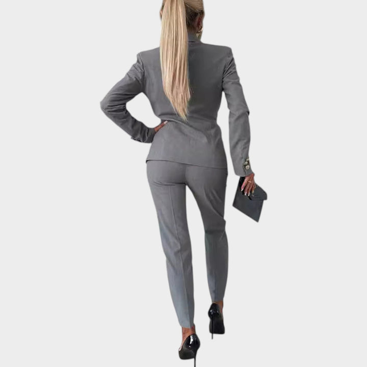 Women’s Two Piece Suit Double Breasted Blazer Slim Fit Trousers