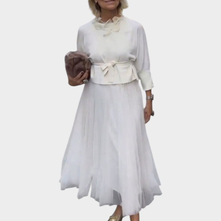 Elegant Layered Tulle Midi Dress Set