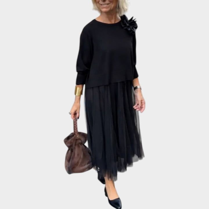 Elegant Layered Tulle Midi Dress Set