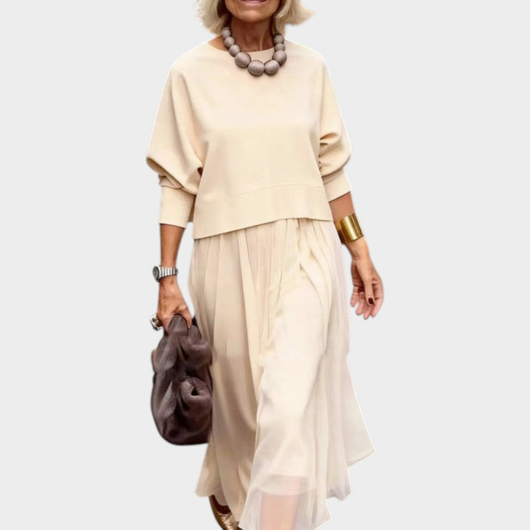 Elegant Layered Tulle Midi Dress Set