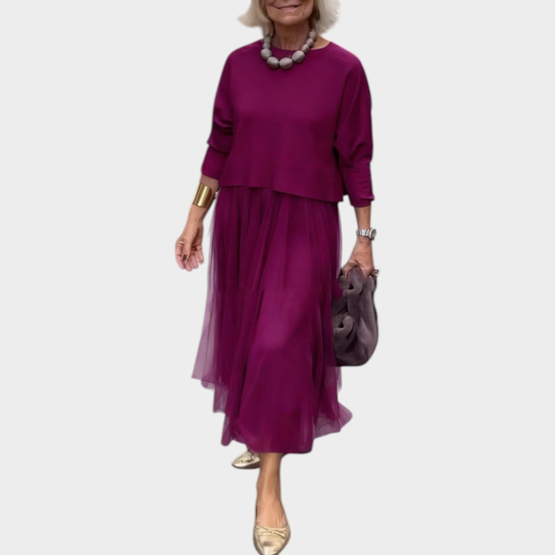 Elegant Layered Tulle Midi Dress Set