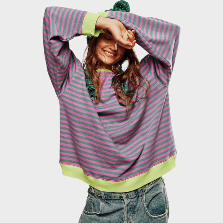 Women’s Sweater Striped Casual Crew Neck Oversized Fit