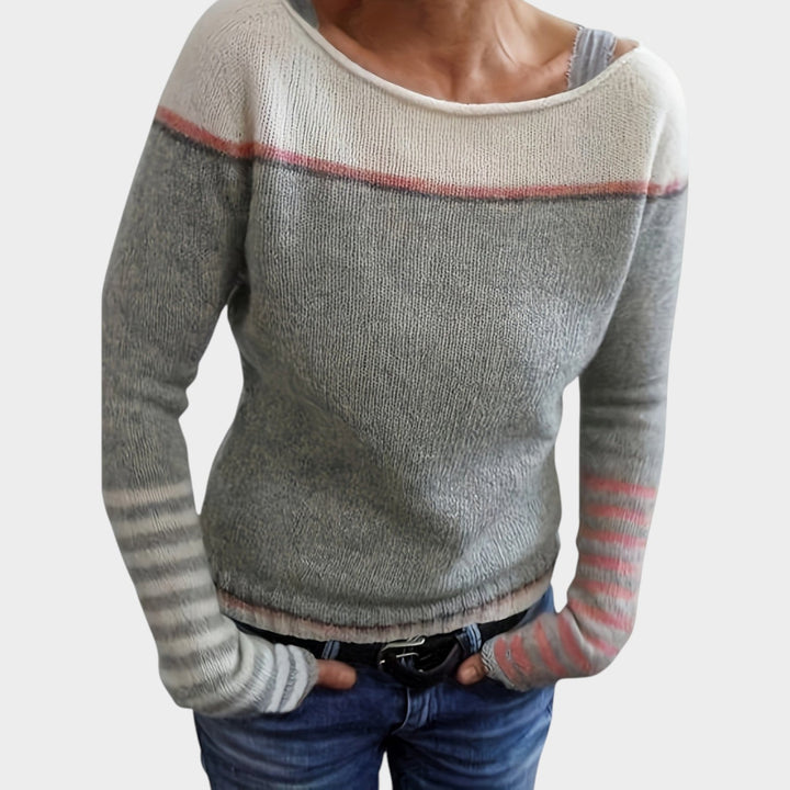 Women's Striped Knit Sweater Wide Neck Comfortable Wear