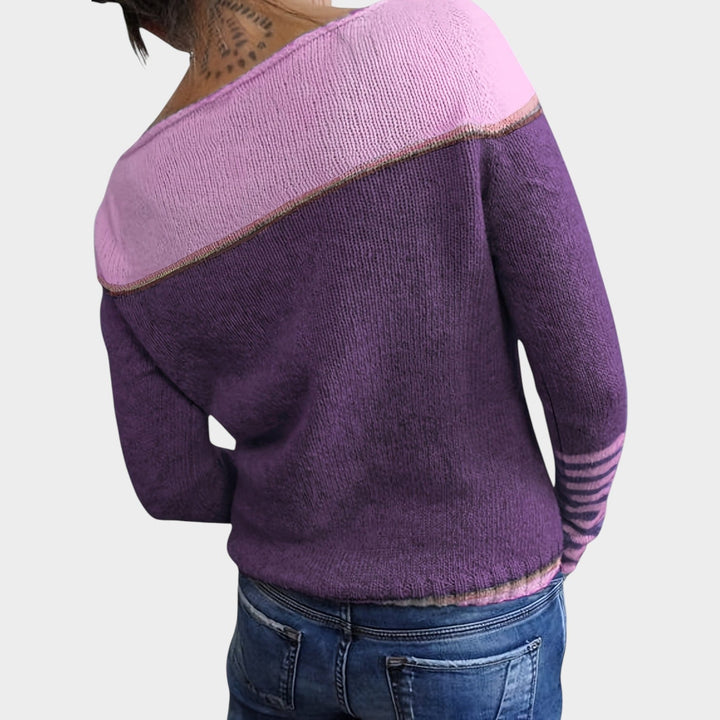 Women's Striped Knit Sweater Wide Neck Comfortable Wear