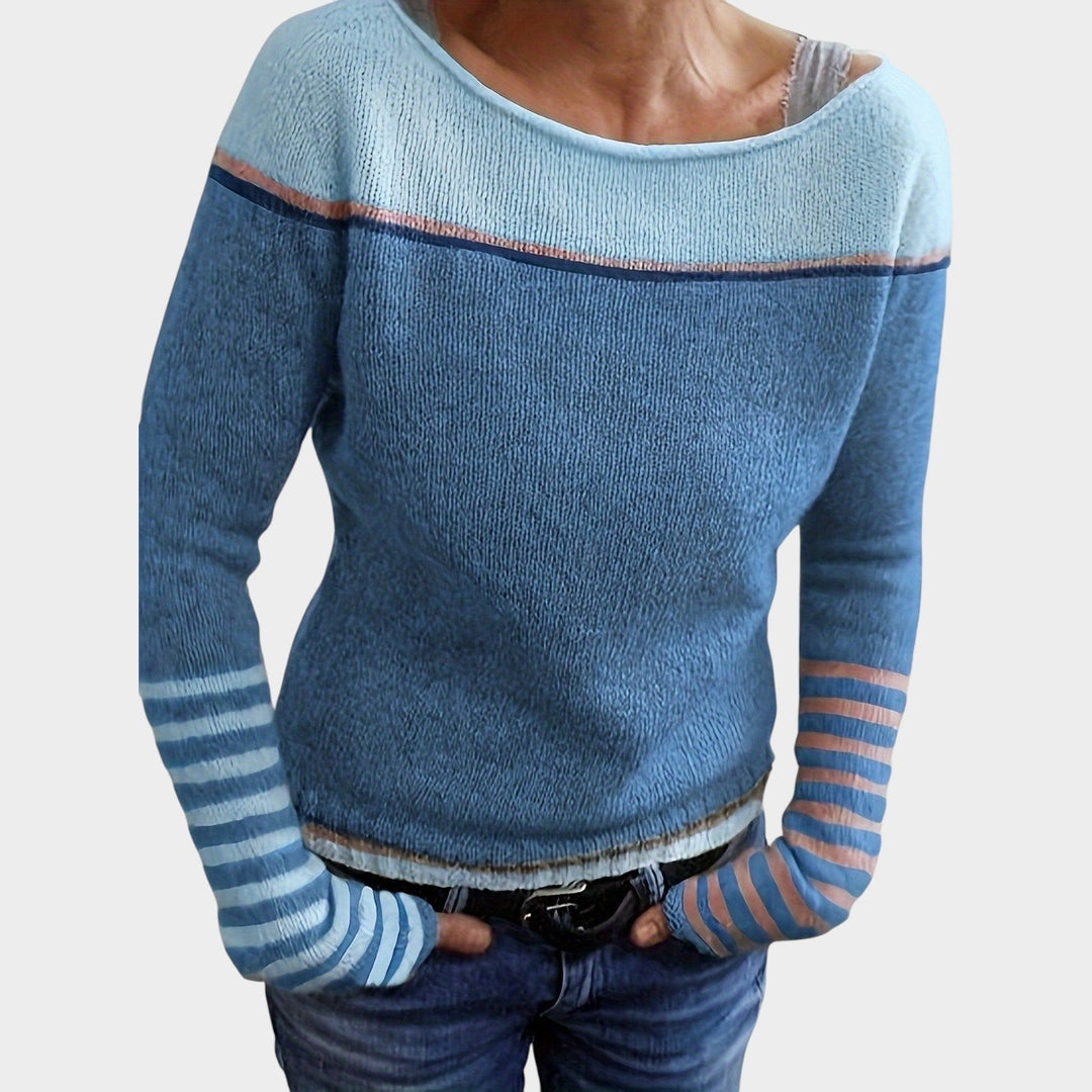 Women's Striped Knit Sweater Wide Neck Comfortable Wear