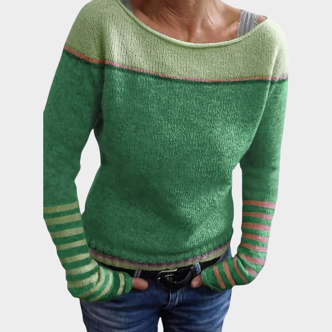 Women's Striped Knit Sweater Wide Neck Comfortable Wear