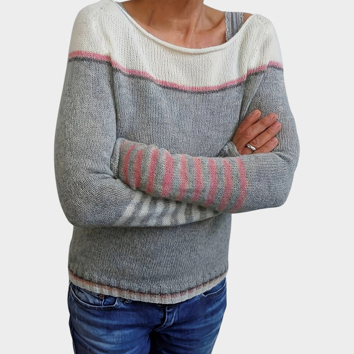 Women's Striped Knit Sweater Wide Neck Comfortable Wear