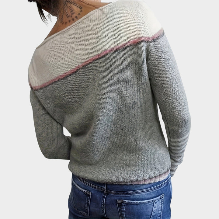 Women's Striped Knit Sweater Wide Neck Comfortable Wear