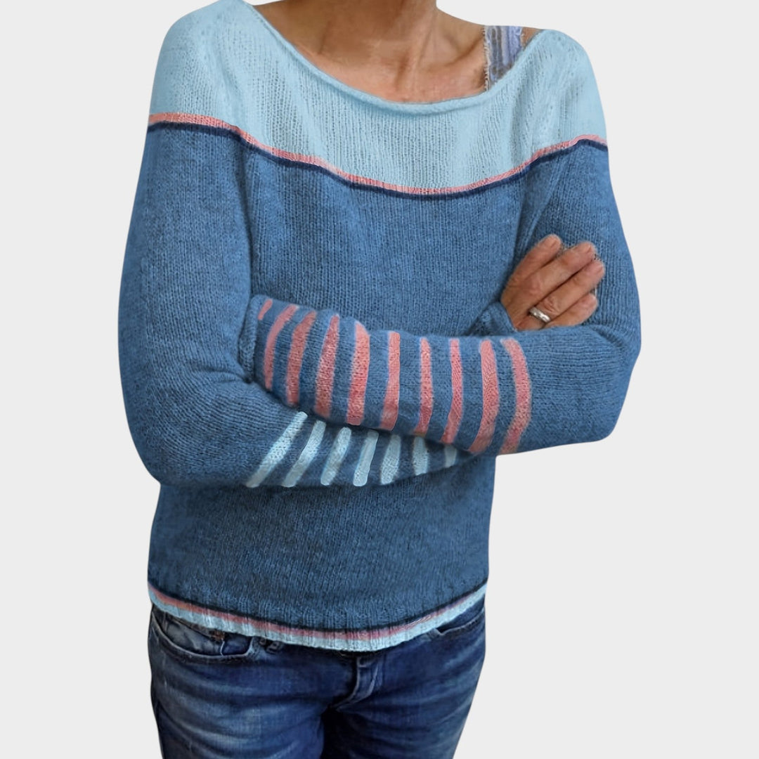 Women's Striped Knit Sweater Wide Neck Comfortable Wear
